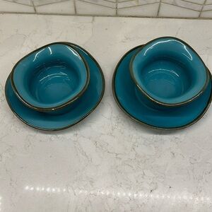 Southern Living at Home Tuscan Set of 2 Tidbit Bowls Saucers Robin’s Egg Blue